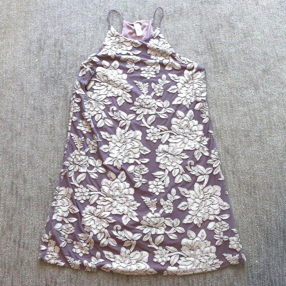 NWOT Lazy Sundays Mauve Velvet Floral Sleeveless Halter Dress Women's Medium